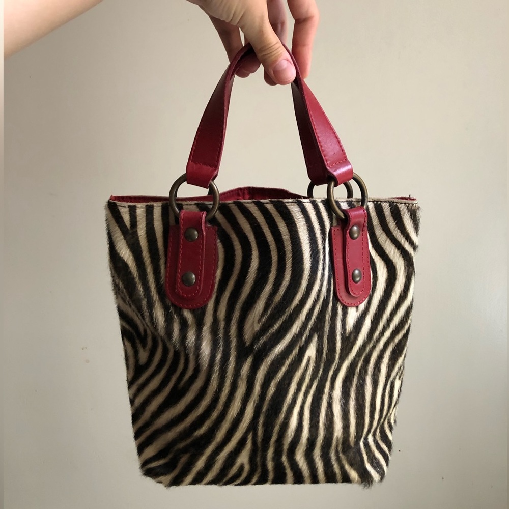 Vintage Zebra Print Top Handle Bag